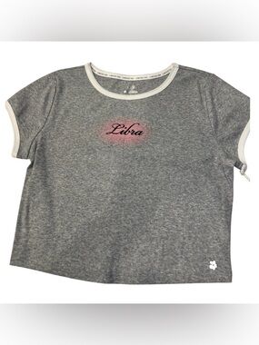 Limited Too Gray Crop Top with Pink 'Libra' Graphic NWT